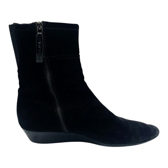 Prada Suede Chelsea Boots Zipper Leather Size 40 Black - Picture 1 of 10